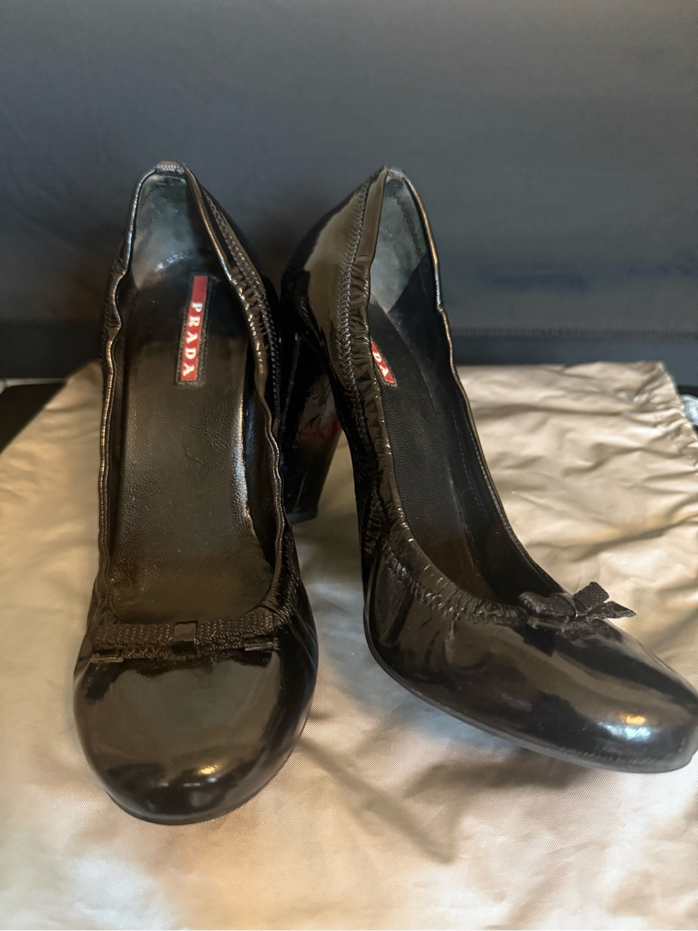 Prada Black Patent Leather Bow Pumps - Women's Heels